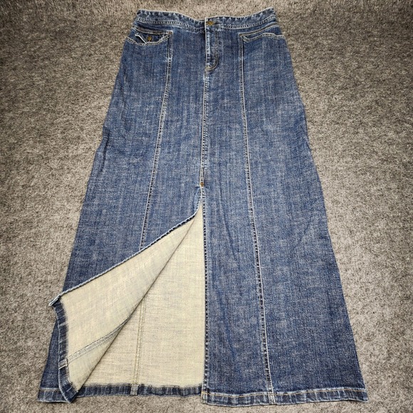 Eddie Bauer Dresses & Skirts - Eddie Bauer Womens Long Denim Jean Maxi Ankle Skirt Front Slit 12 Long